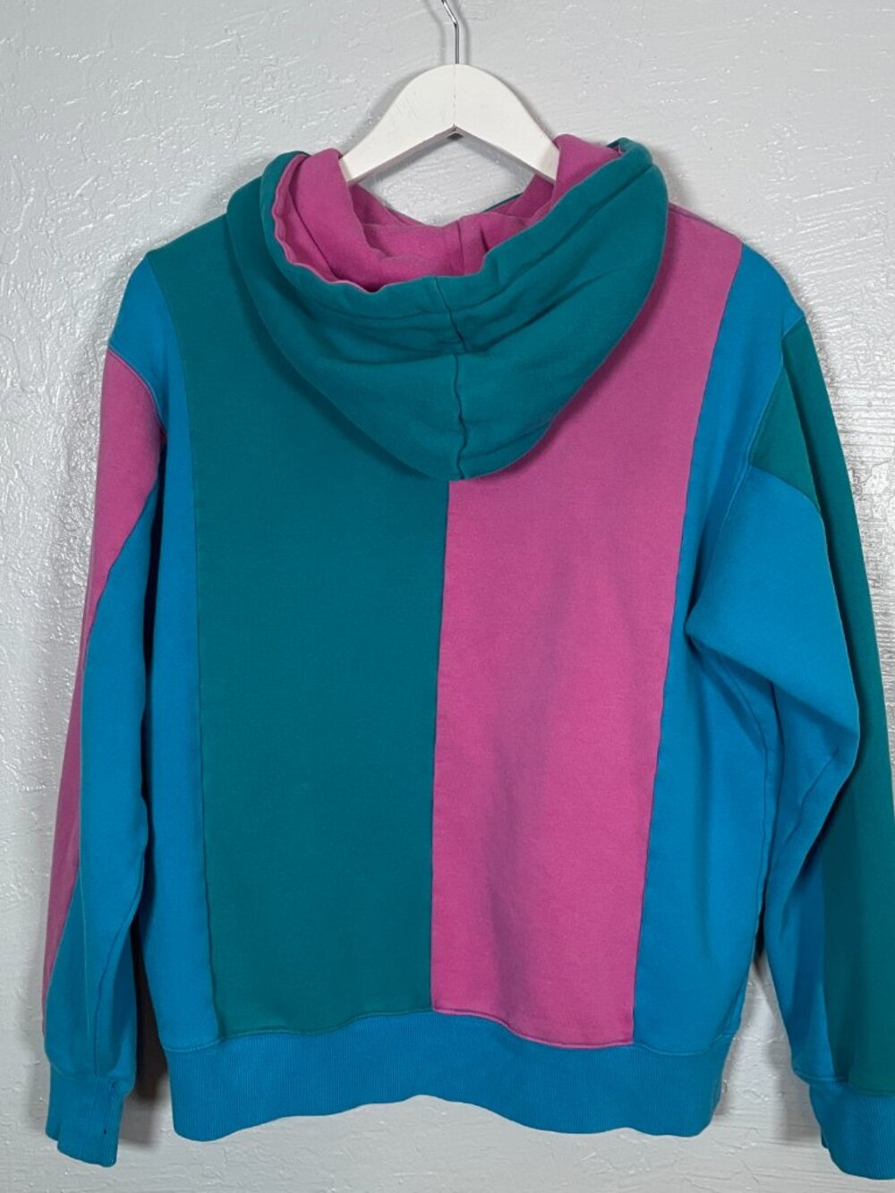 Teddy Fresh Men M Love Bubblegum Blue Pink Green Color Block Hoodie Sweatshirt - Picture 5 of 10
